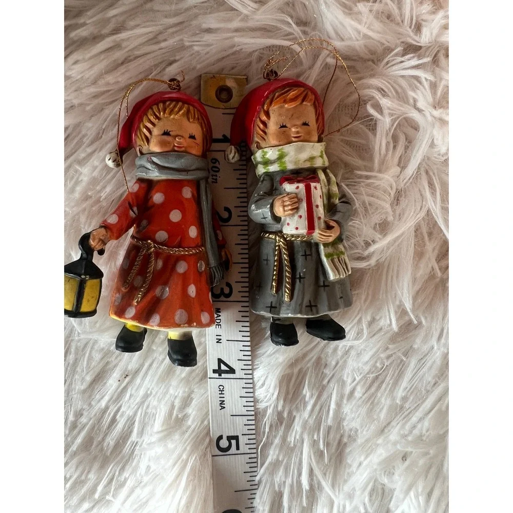 Vintage Christmas Girl & Boy Figurine Ornaments 3.5